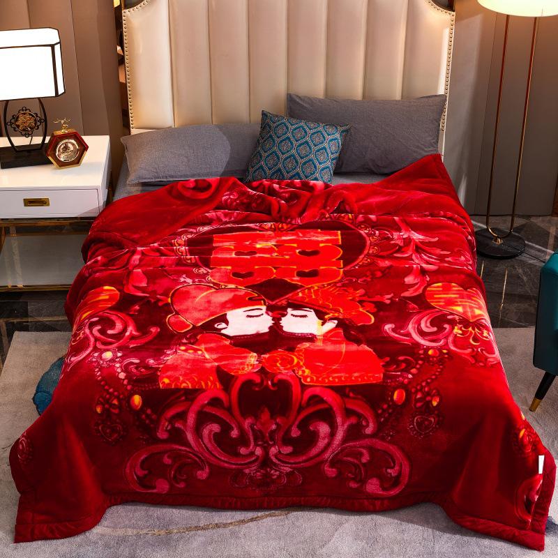 Double-Layer Thickened Raschel Blanket - Super Soft Anti-Static Fleece for Autumn/Winter, Perfect Wedding Gift.