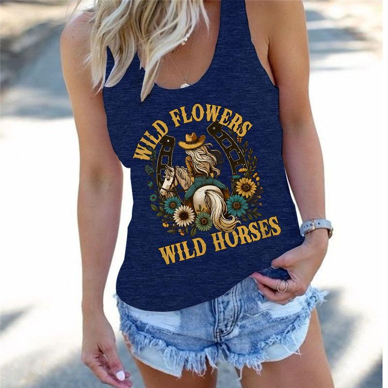

Women s Vests Cow Girl Riding Horse Print T Shirt Western Festival Casual Racerback Tank Tops Summer Sleeveless Outdoor Tshirts S