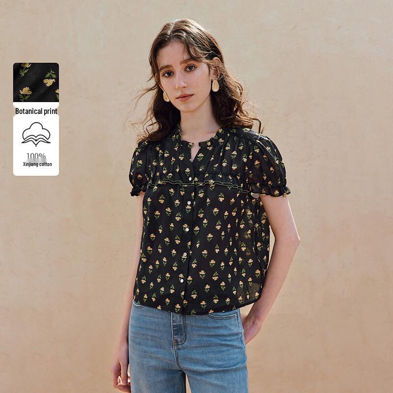 INMAN Women s 100% Cotton Stand-Collar Short Sleeve Shirt XL