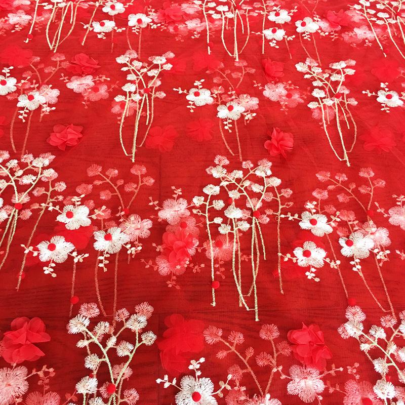1 Yard 3D Petal Flower Embroidery Lace Fabric Soft Mesh Tulle Floral Fabric For Diy Wedding Dress Clothes Photography Props