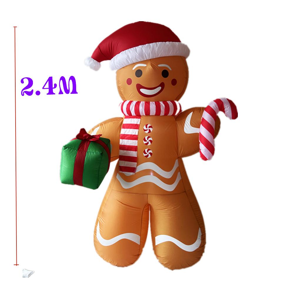 8FT Christmas Inflatable Gingerbread Man Toy With Gift Pack LED Light Used For Indoor Outdoor Courtyard Lawn Garden Decoration