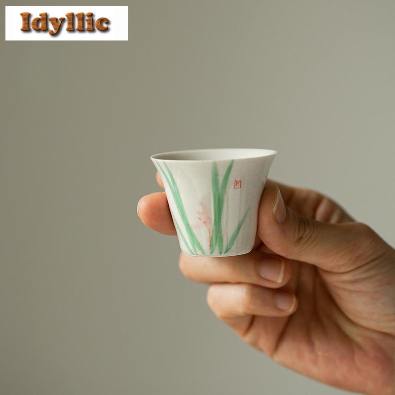 2 Stück/Los Handbemalte Orchidee Hufeisen Teetasse Zen Teeschale Wasserkrug Teeverkostung Meditationsbecher Jianzhan Meistertassen Cafés 30ml