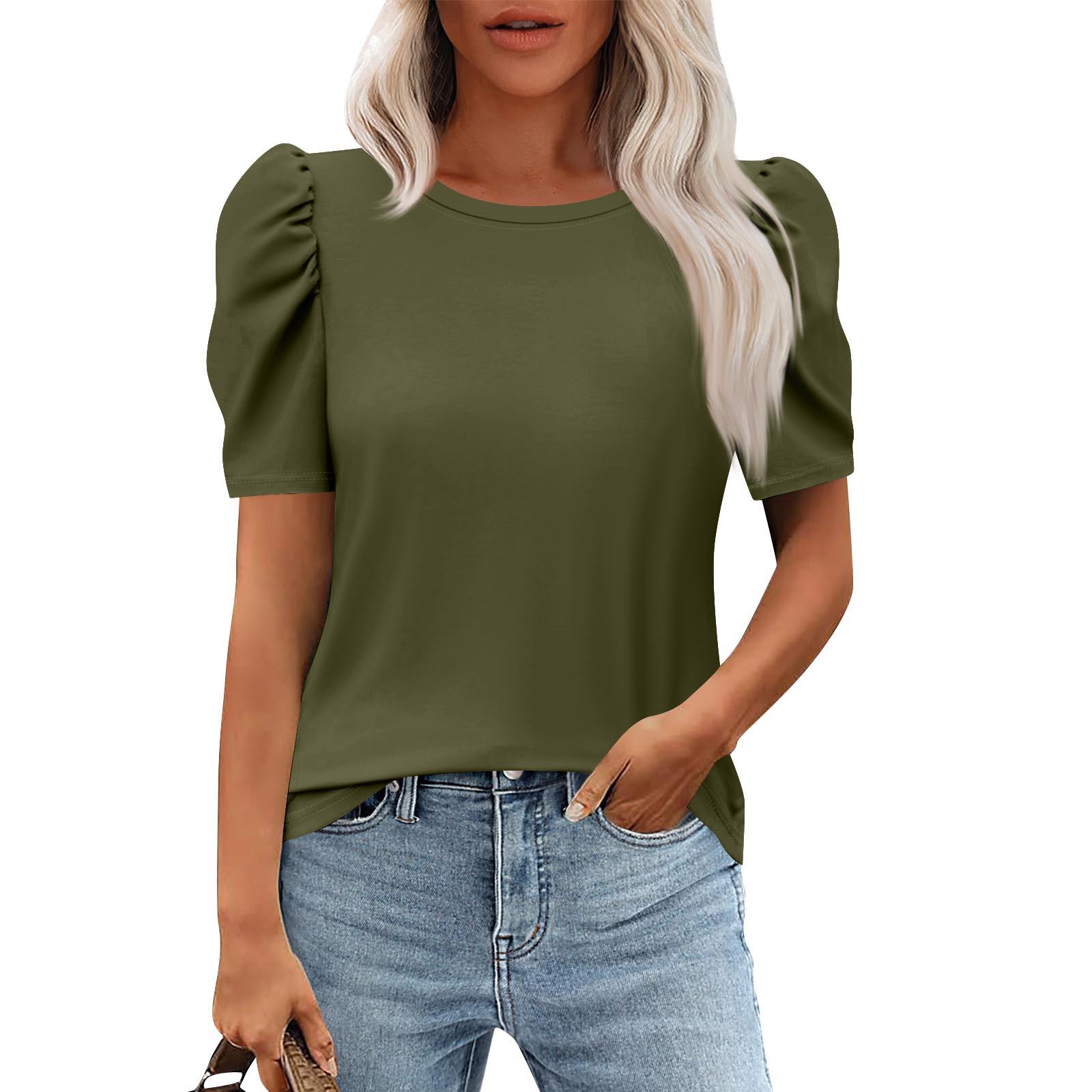 

Женские повседневные топы с коротким рукавом и застежкой-фонариком, модные туники с круглым вырезом, рубашки, летняя одежда XL