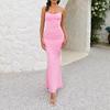 Milk Silk Suspender Dress, European and American Sexy Backless Hip-wrapped Pleated Tight Dress Fishtail Dress