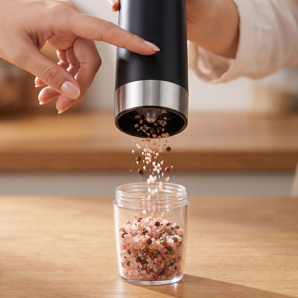 Gravity Electric Salt and Pepper Mill Set Battery Operated Automatic Grinder Adjustable Coarseness for Kitchen Dining Table Use