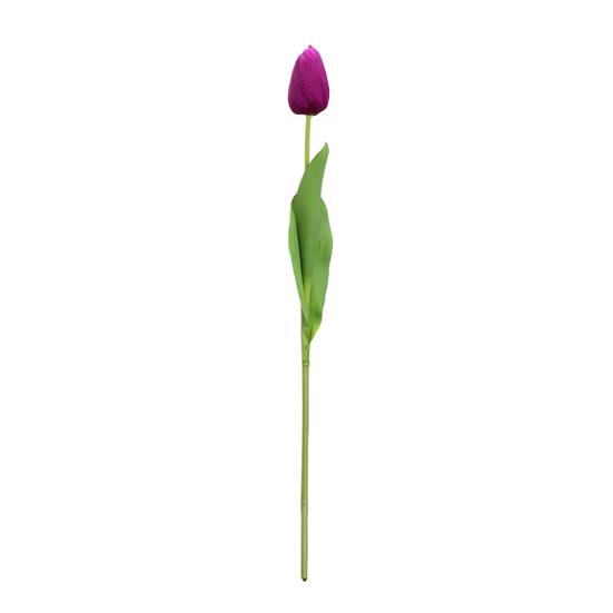 Artificial Tulip with Green Leaves Realistic Fake Flower Stem Wedding Party Table Centerpiece Indoor Outdoor Faux Bloom Decoration
