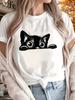 Cute Cat Pattern Printed Tshirt Casual Sleeve Round Neck Top Comfortable Daily Fashion Women's Summer Clothing Aesthetic Clothes