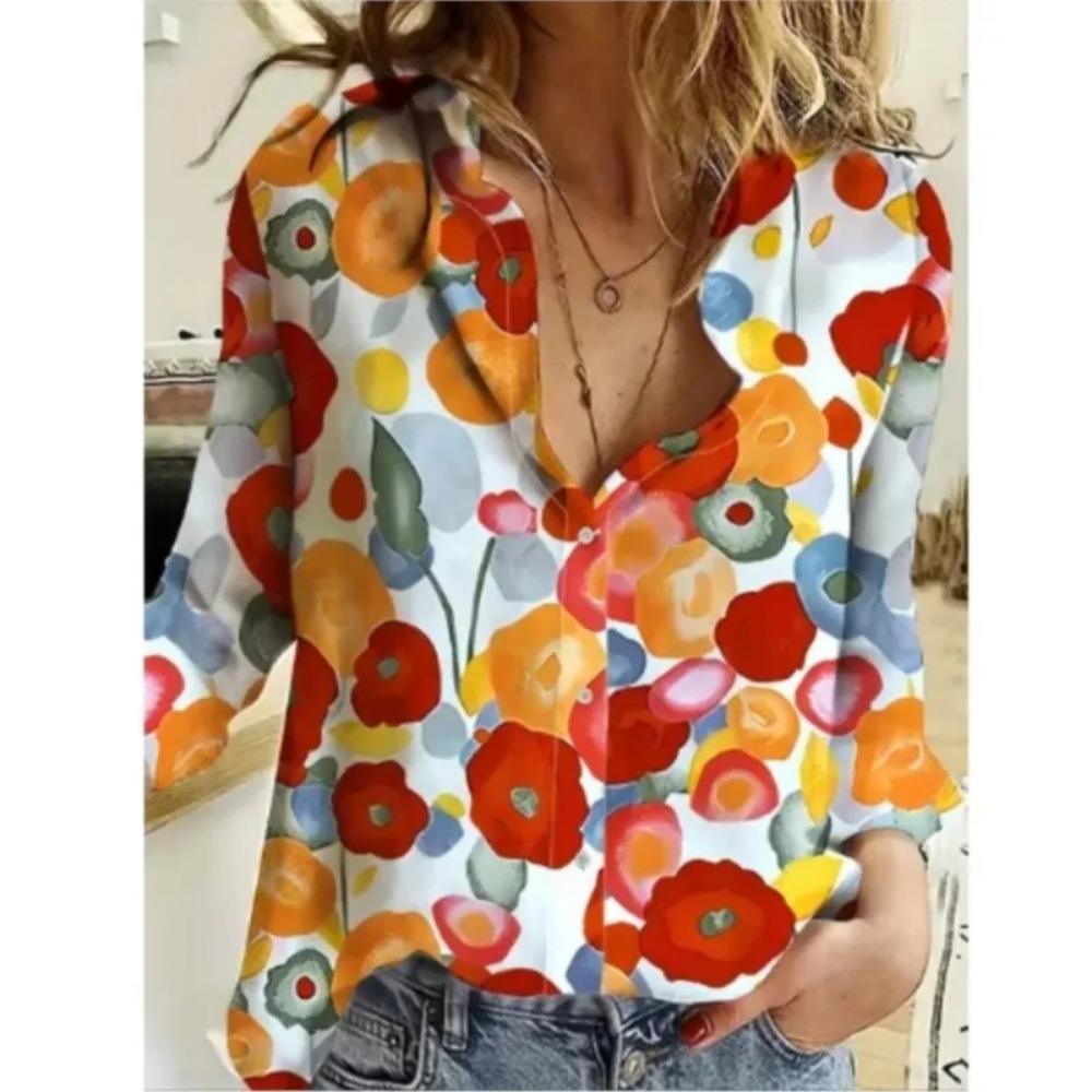 Green Red Christmas Snowflakes Print Women Shirts Tops Fashion Autumn New Long Sleeve Loose
