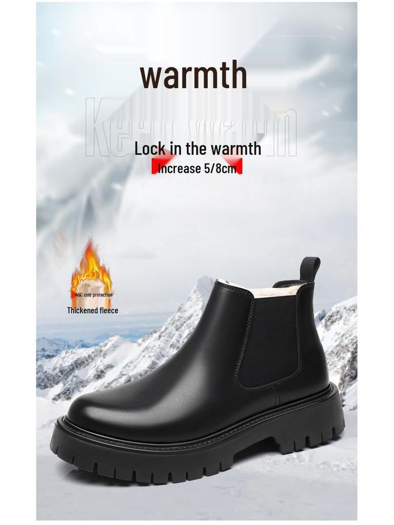 Herren Chelsea Boots im britischen Stil: Dicksohlige, höhenerhöhende, Echtleder, Slipper, mittelhoher Schaft, Herbst/Winter Martin Boots.