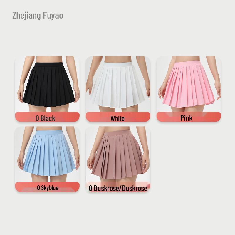 Pleated High Waist Yoga Skirt with Built-in Shorts & Pockets