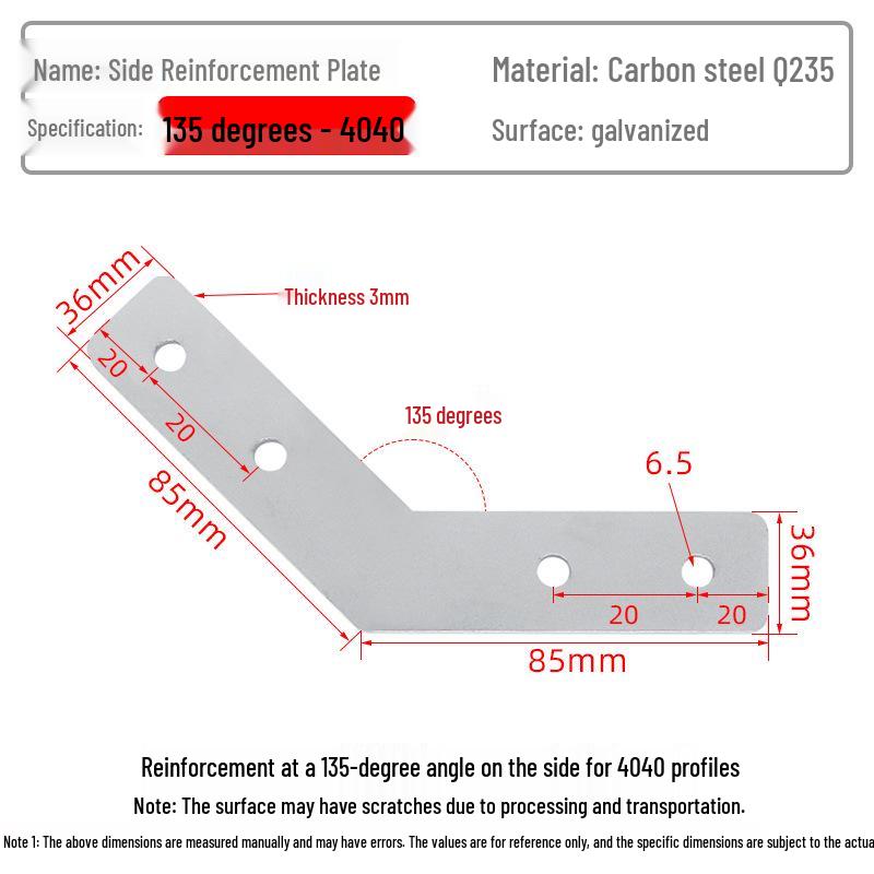 45°/135° Profile Surface Reinforcement Corner Connector Piece 203040