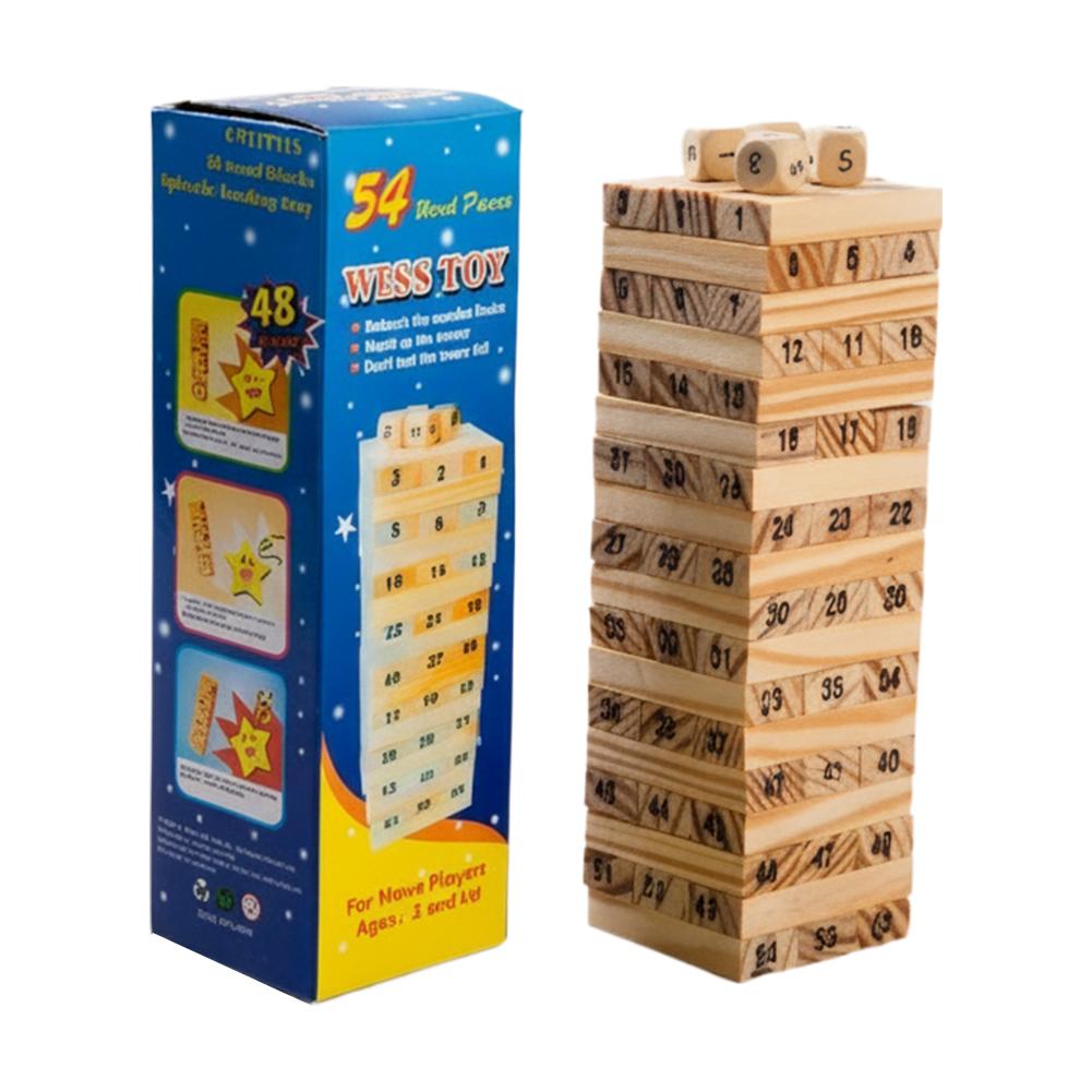 Wooden Pagoda Stacking Game - Parent-Child Bottom Cutting Fun Toy For Desktop High Layers Challenge Adult Interactive Play