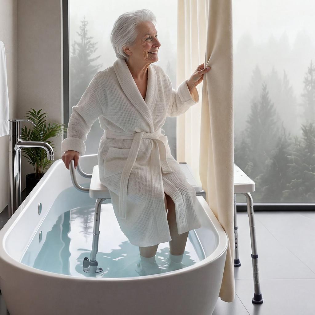 Tub Transfer Bench for Bathtub, 180 Kg Capacity Heavy Duty Shower Chair with Arm, Backrest and Curtain Slot, Height Adjustable Shower Bench Bath Seat