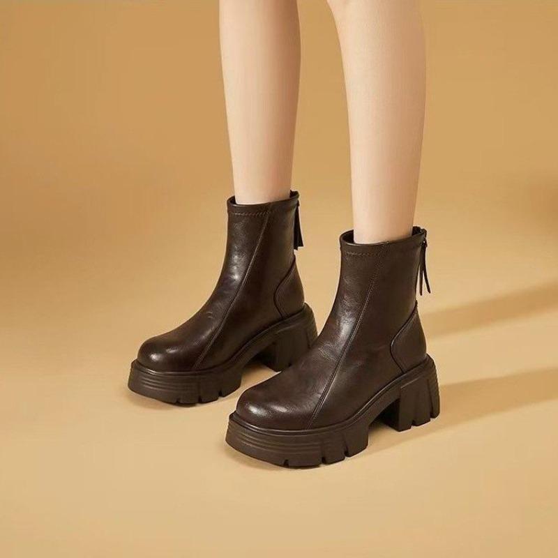High Heels, Women's Shoes, Thick-soled Women's Boots, New Soft Leather Height-increasing Ankle Boots