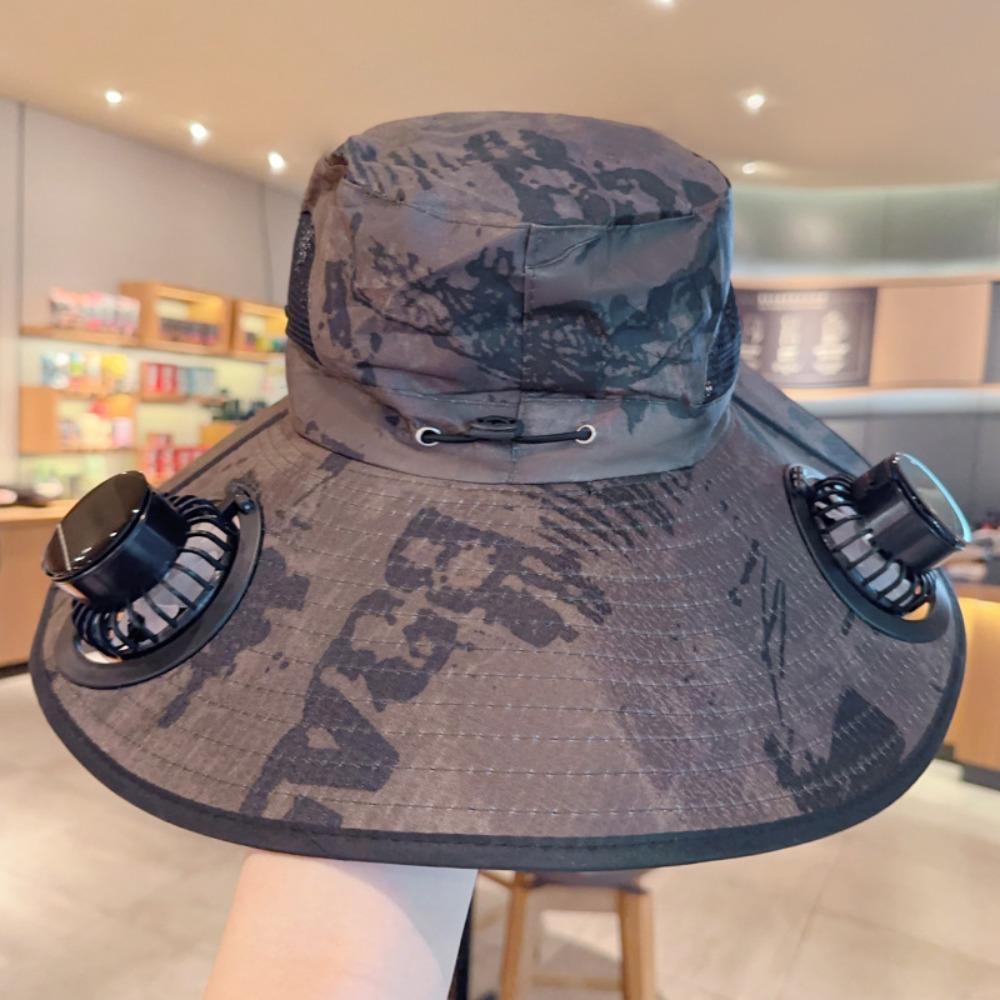 Fashion Solar Fan Hat Rechargeable USB Charging Fisherman Hat UPF 50+ with 2 Solar Fan Bucket Hat Outdoor