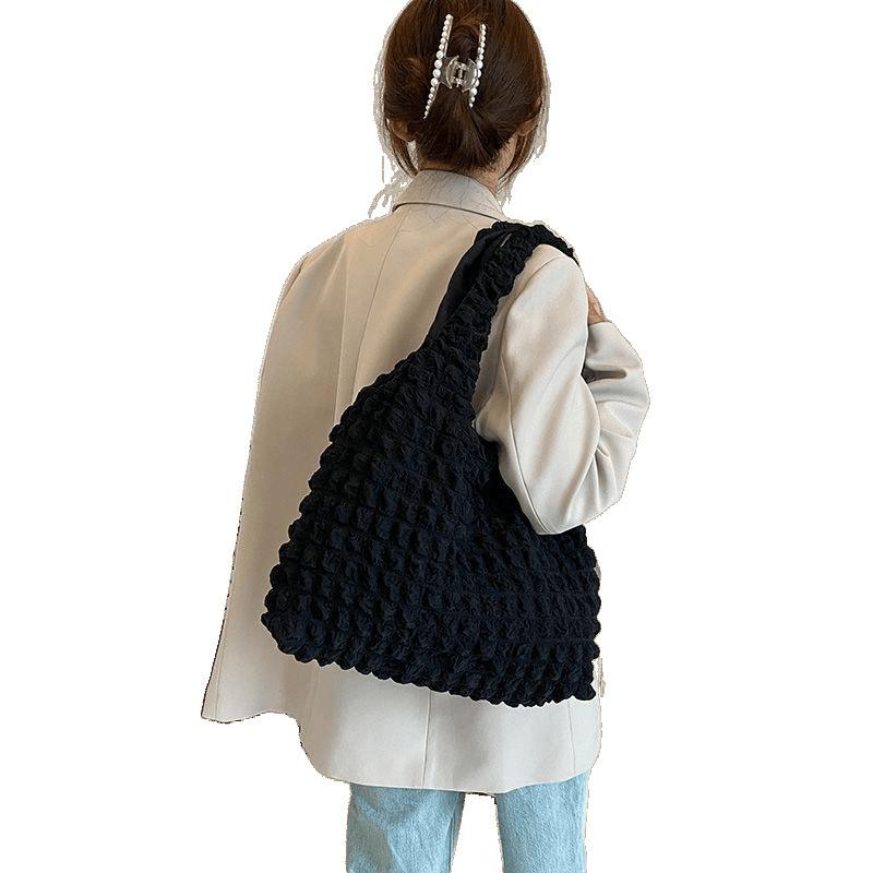 Korean ins girl foreign gas cloud puff flower shoulder bag women 2025 new summer canvas simple handbag