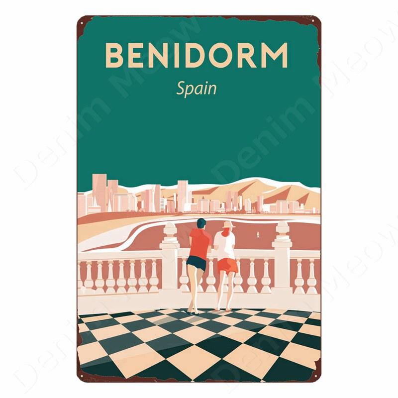 DORA Tin Sign Vintage Metal Tin Sign Art Plaque Travel Landscape Plate Home Bar Cafe Room Wall Decor Amsterdam Ireland Canada
