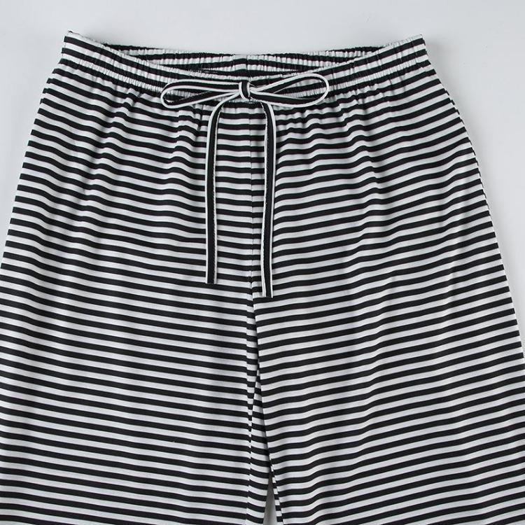 New High Waist Loose Straight Leg Pants for Women American Style Casual Striped Trousers with Lace Up