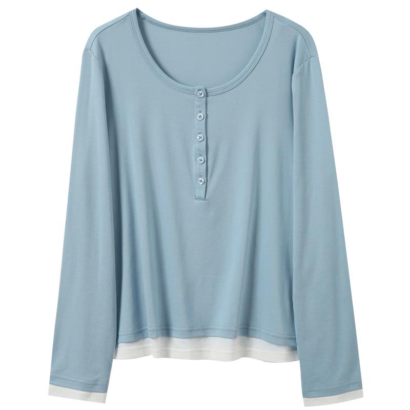 Sancai Plus Size Lyocell Faux Two-Piece Long Sleeve T-Shirt M