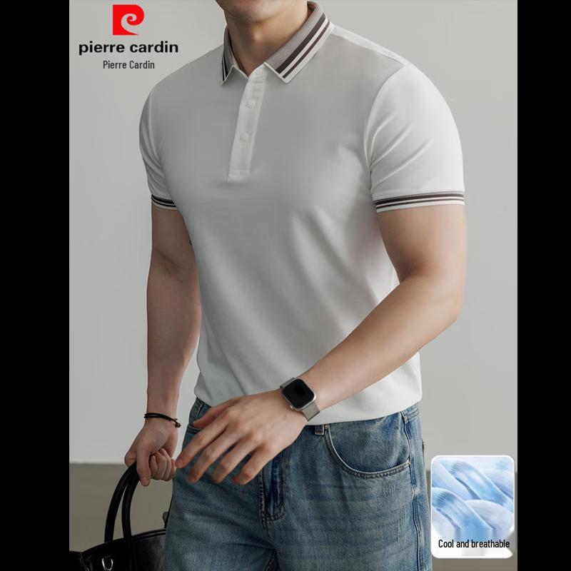 Pierre Cardin Men s Summer Color-block Striped Polo Shirt 4XL
