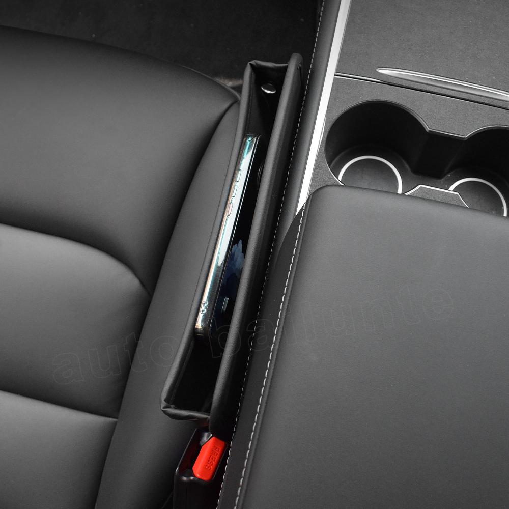 Car Seat Gap Organizer PU Leather Auto Console Side Pocket Seat Crevice Storage Box For Tesla Model 3/Y Interior