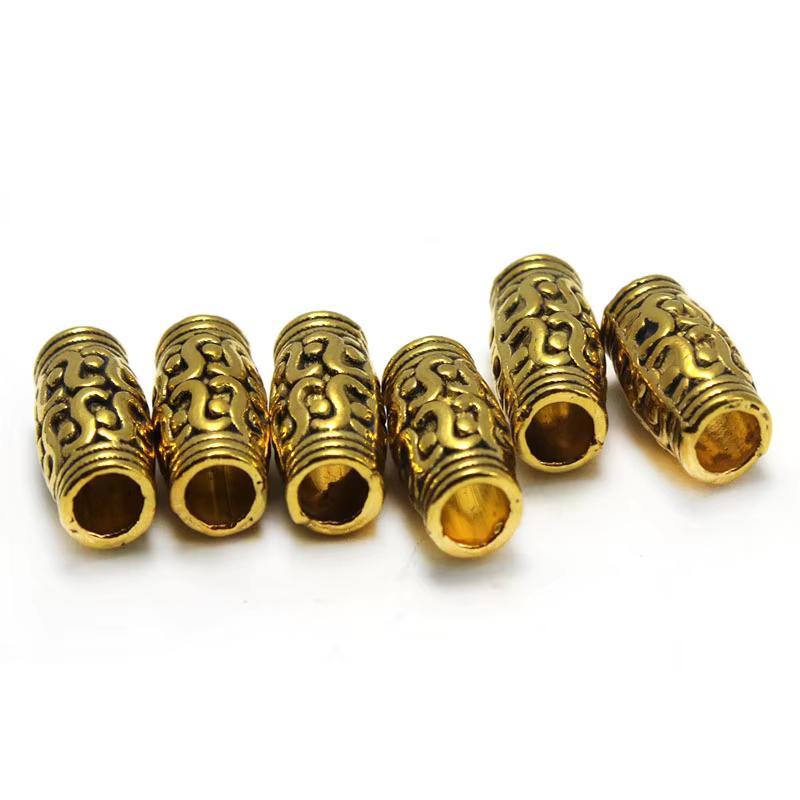 20Pcs Metal Tube Spacer Beads Accessories Tibetan Silver Gold Copper Alloy Big Hole 3.5mm Beads for Bracelet DIY Jewelry Making