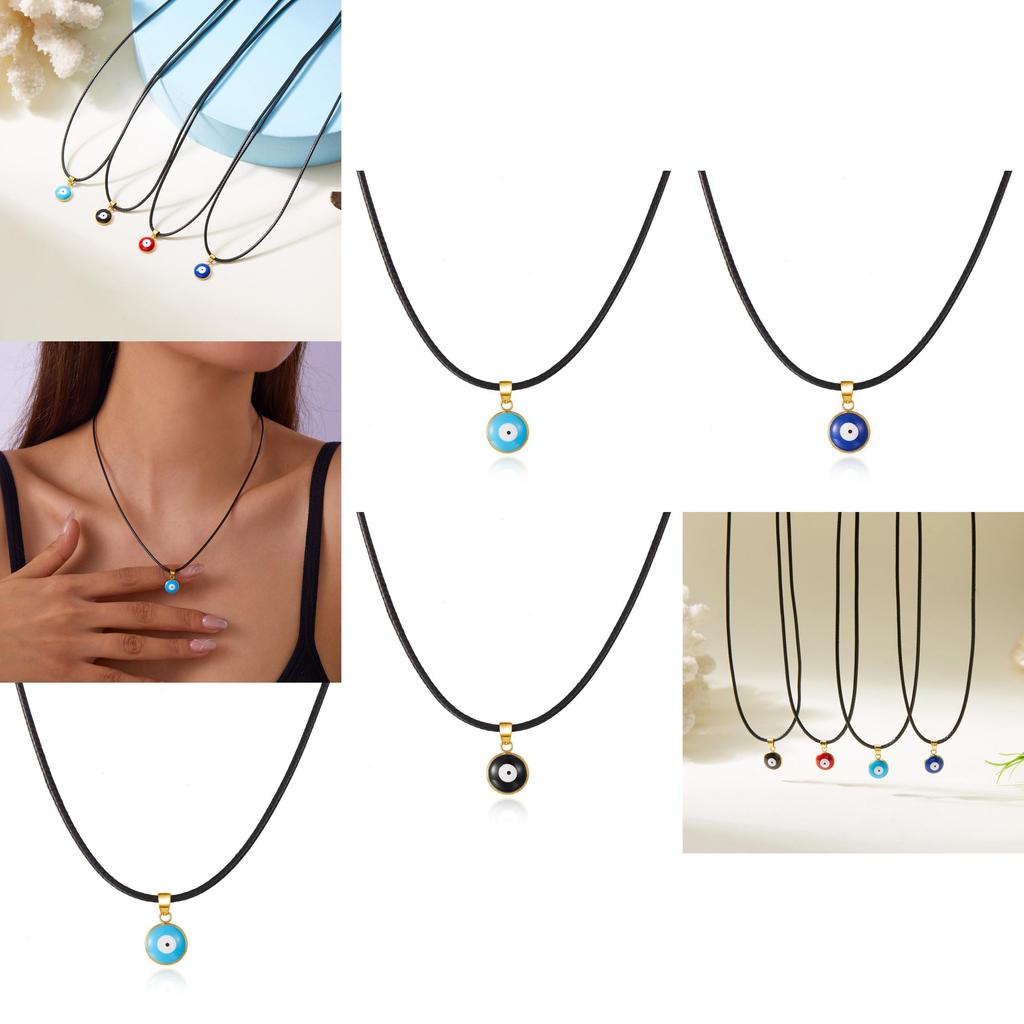 Creative Demon Eye Necklace With Leather Cord For Fashion Girls
