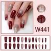 European and American Style Wine Red Bride Nail Art Set with Gold Glitter - 24 Reusable Pieces