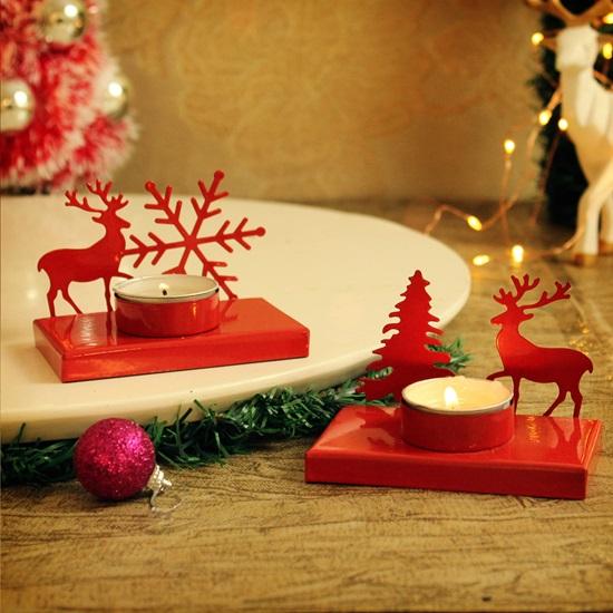 Pack of 2 Christmas Reindeer Tealight Candle Holder Stand for Table Decoration Indoor Outdoor Xmas Decor for Home Church Office Gift