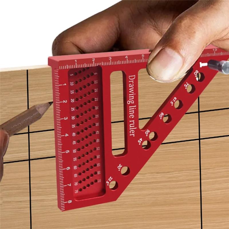 A96I-Multi-Angle Measuring Ruler W/ Dowel Woodworking Square Protractor Miter Triangle Ruler High Precision Layout Tool