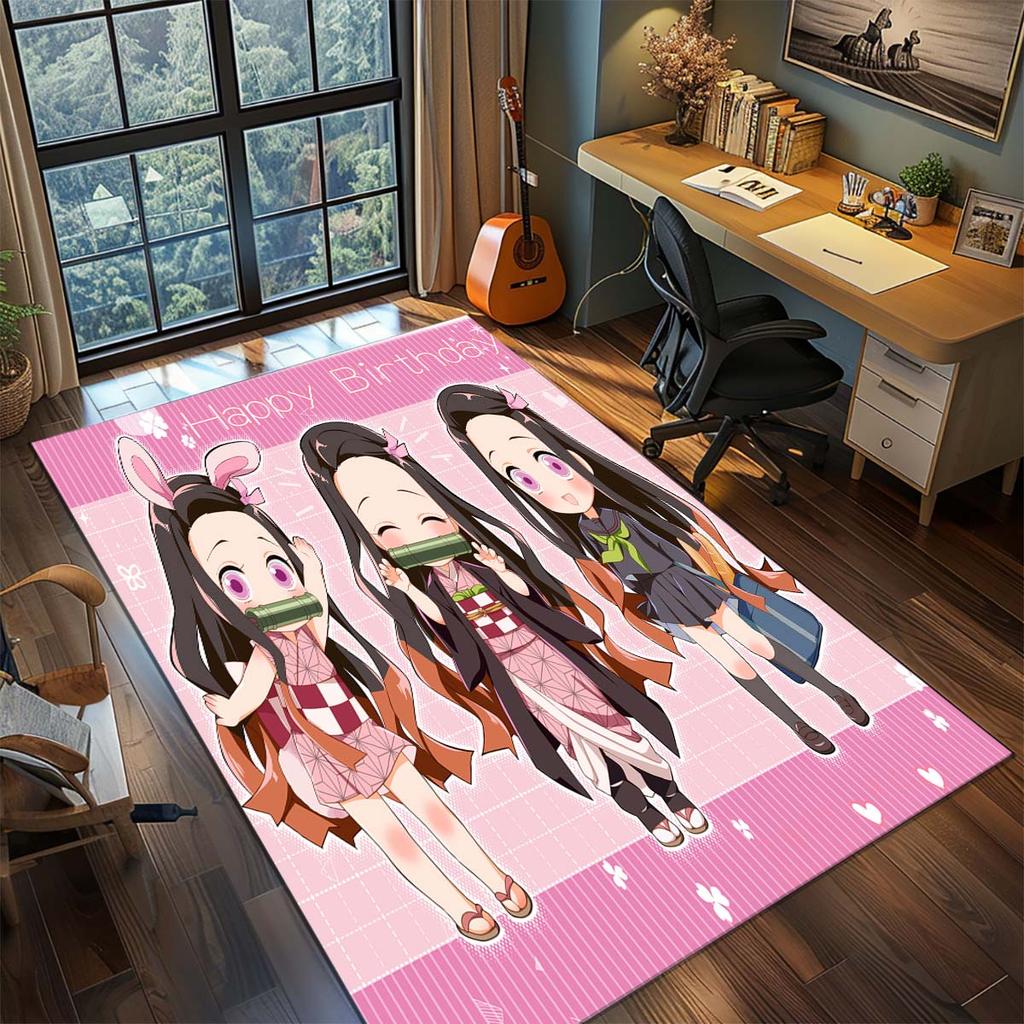Tapis Anime Demon Slayer Tapis Grande Surface Tapis de Sol Antidérapant Lavable Chambre de Gamer Chambre à Coucher Décoration de Maison -QJY