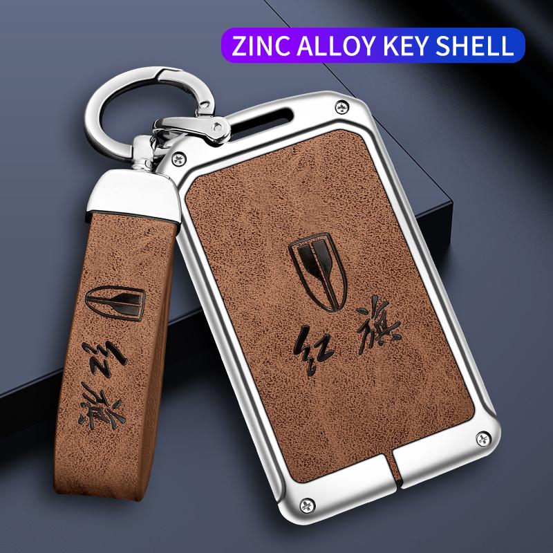Skórzany Etui na Kluczyk Samochodowy ze Stopu Cynku do Faw Hongqi Hs7 H9 Hs5 H7 Klucz NFC Pilot Zdalnego Sterowania Samochodu Pokrowiec Ochronny Akcesoria