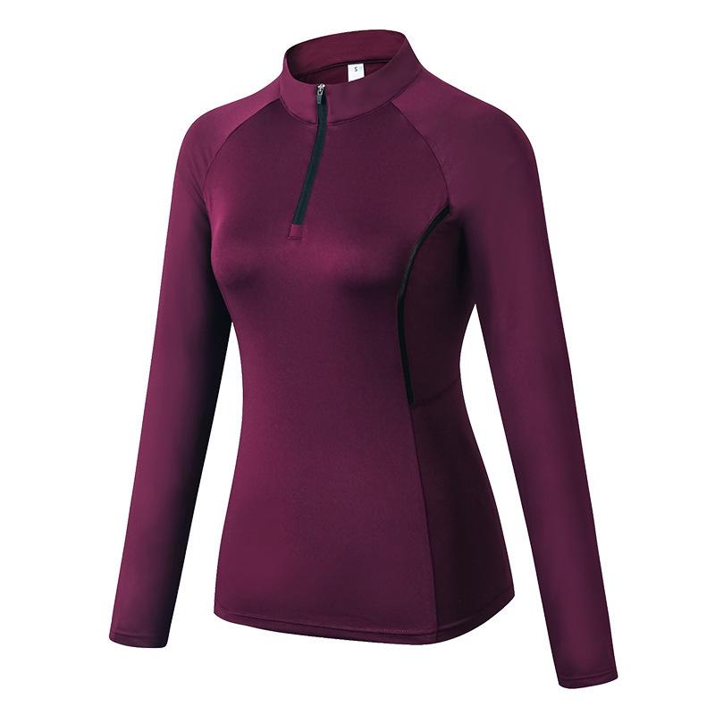 Women's Quick-Dry Long Sleeve Bodycon Sports Yoga Top with Half-Zip and Stand-Up Collar.