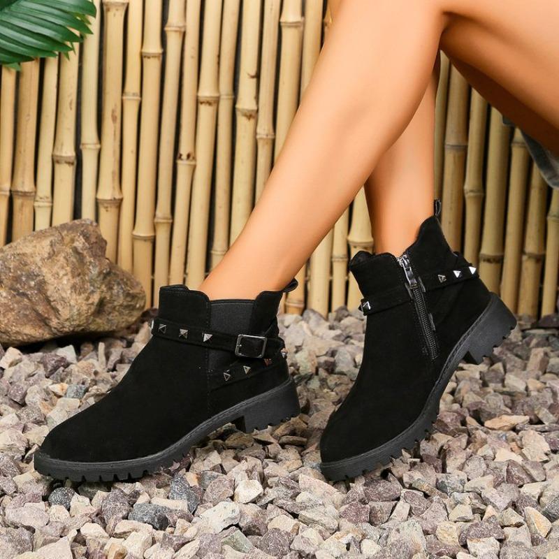 Large Size Martin Boots Women's New Side Zipper Round Head Thick Heel Martin Boots Fashion Women's Leather Boots