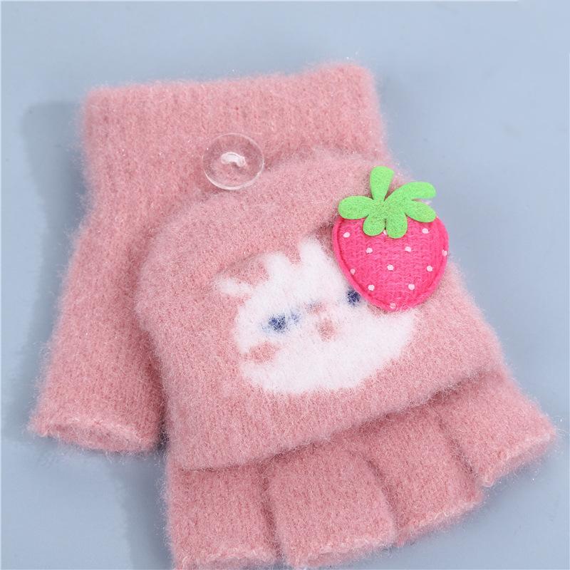 Kinderhandschuhe mit Langohren und Kaninchenmotiv, süß, warm, verdickt, Fünffinger-Klapp-Schriftzug, gestrickt, kälte- und winddicht, für kleine Mädchen