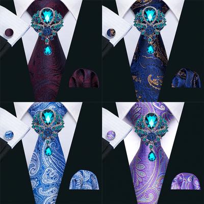 Herren Luxus Krawatten mit Brosche Einstecktuch Manschettenknöpfe Paisley Seide Krawatte Gewebt Hochzeit Set