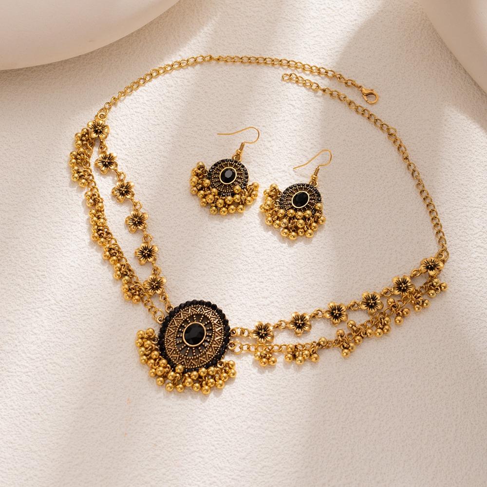 Ethnic Style Necklace Earrings Set Rhinestone Inlaid Women Jewelry Set  Women