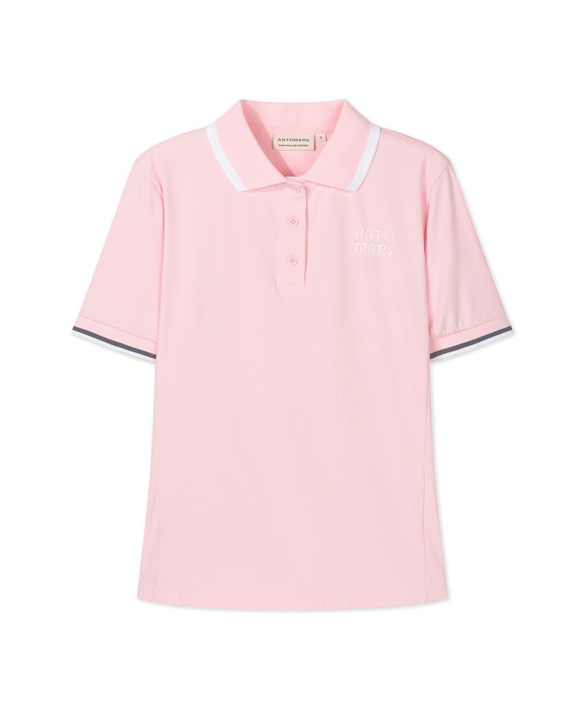 Antomas Ribbed Short Sleeve Polo Shirt Women - Pink