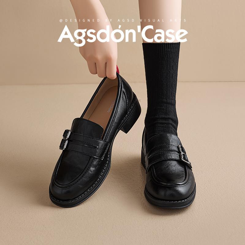 Augustine loafers women's 2025 new spring and autumn black temperament British style casual fashion small leather shoes