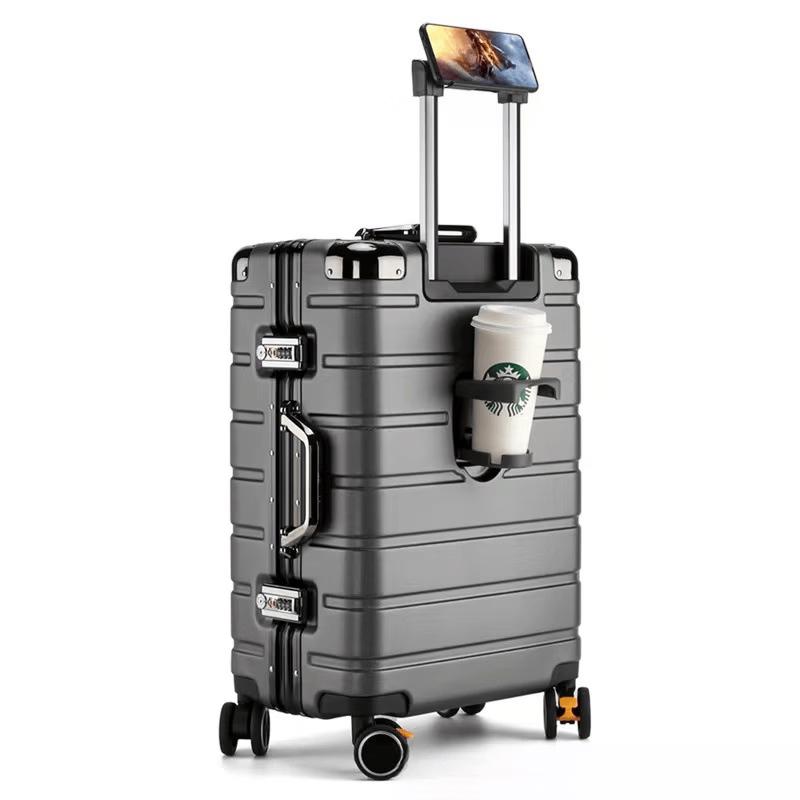 JOURHEY SHI Aluminum Frame Luggage with Cup Holder