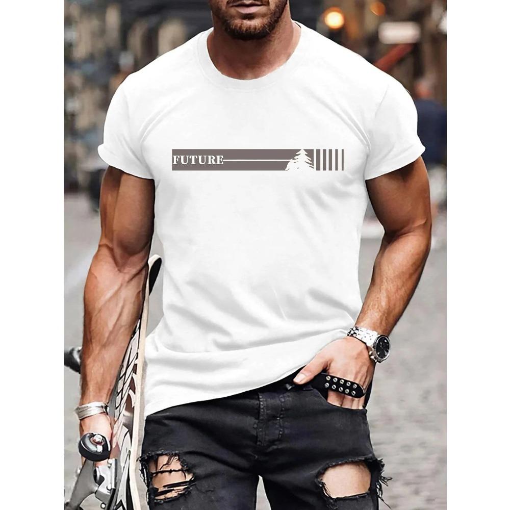 Men's Summer 100 Cotton Fashionable Casual Loose Plus Size Future Pattern Printed Sports Round Neck Short Sleeve T-shirt Top