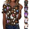 Women's T Shirt Print Button Short Sleeve Daily Weekend Fashion Basic V- Neck Regular Top