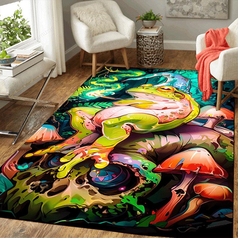 1pc Leisurely frog Design Area Rug - Soft, Anti-Slip, and Durable Gaming Room Decor for Bedroom