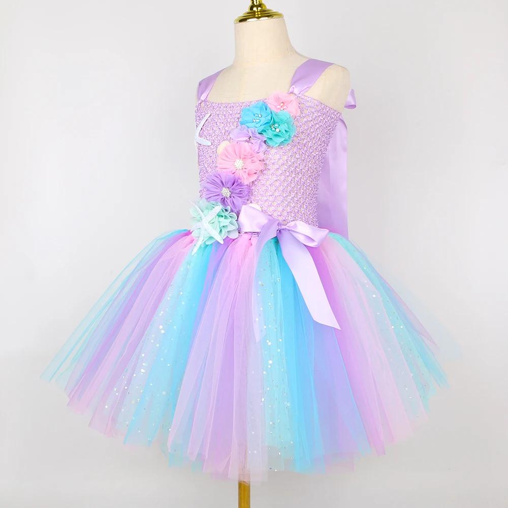 Šaty Princezny Mořské Panny pro Dívky Pastelské Květiny Narozeninová Oslava Tutu Šaty Halloweenský Kostým Malé Mořské Víly pro Děti Oblečení