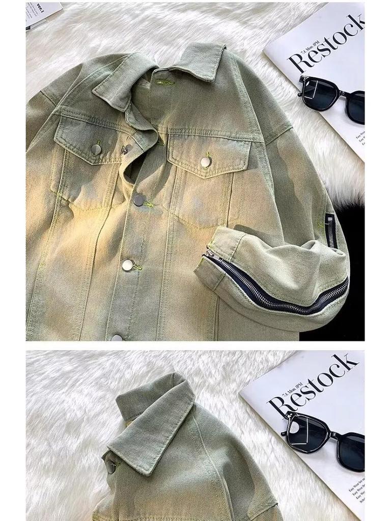 Unisex Trendy Zipper Denim Jacket: American Hong Kong Style for Spring & Autumn