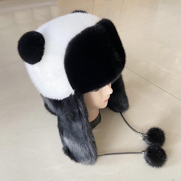 

Теплая Уютная Меховая Шапка на Зиму Натуральный Мех Норки Шапки-Ушанки Уши Трапперы Роскошный Помпон Советские Пушистые Русские Шапки 55-60cm черный белый