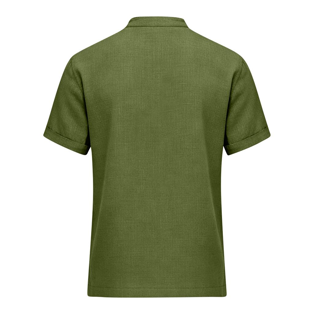 Men's Stand-up Collar, Half-open Jacket, Linen Short-sleeved Shirt