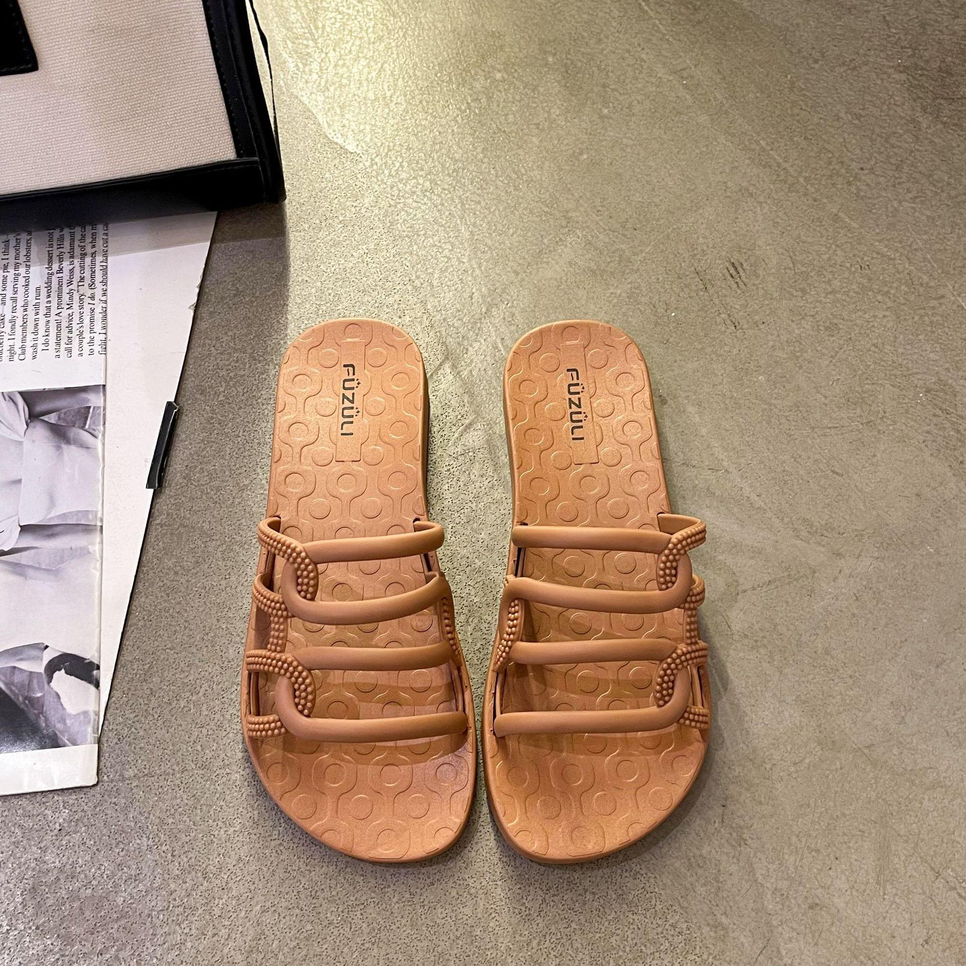 

Полые однословные тапочки женские год новый сказочный стиль модные на плоской подошве тапочки повседневная носка пляжная обувь 40 хаки