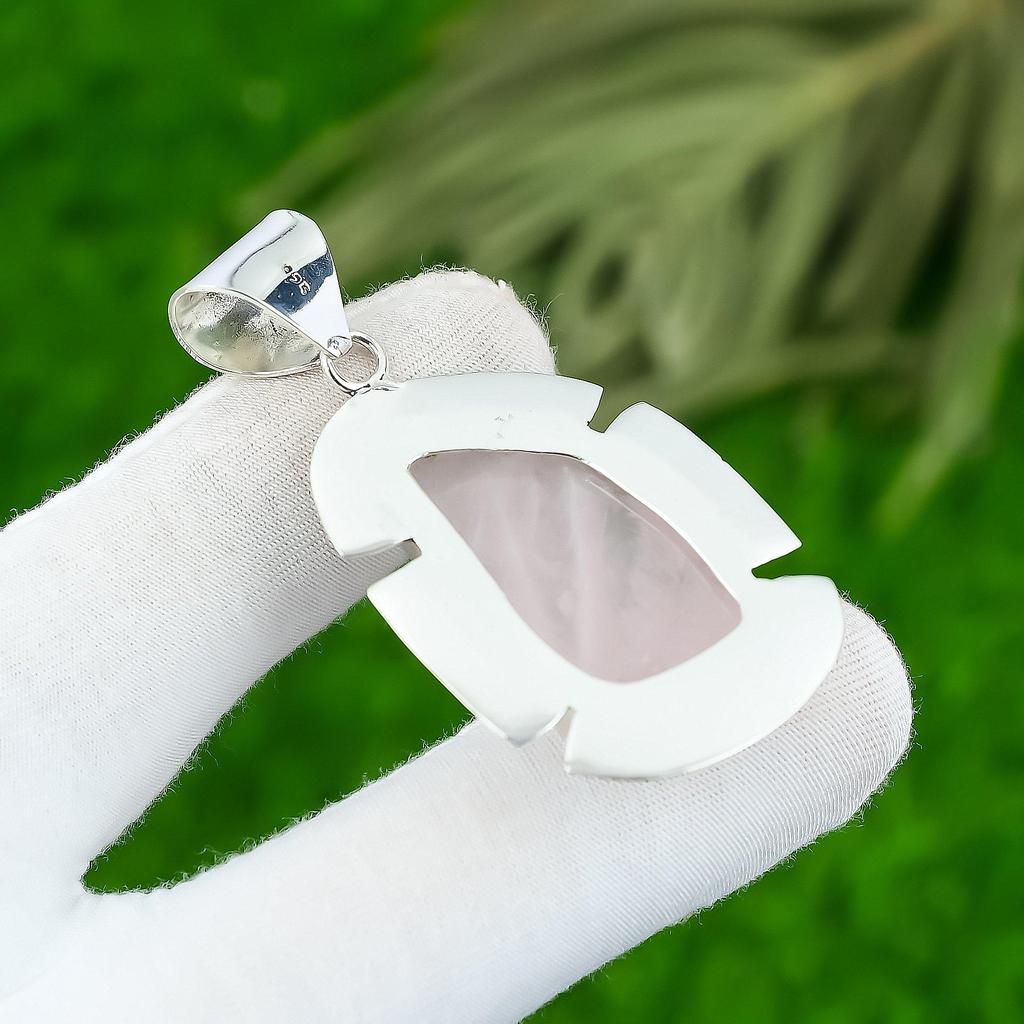 Daughters Day Deal Pear Rose Quartz Gemstone Sister Bezel New Pendant 925 Silver