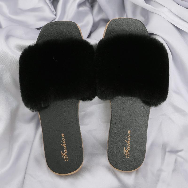 Women's Faux Fur Slides Fashion Flat Open-toe Slippers